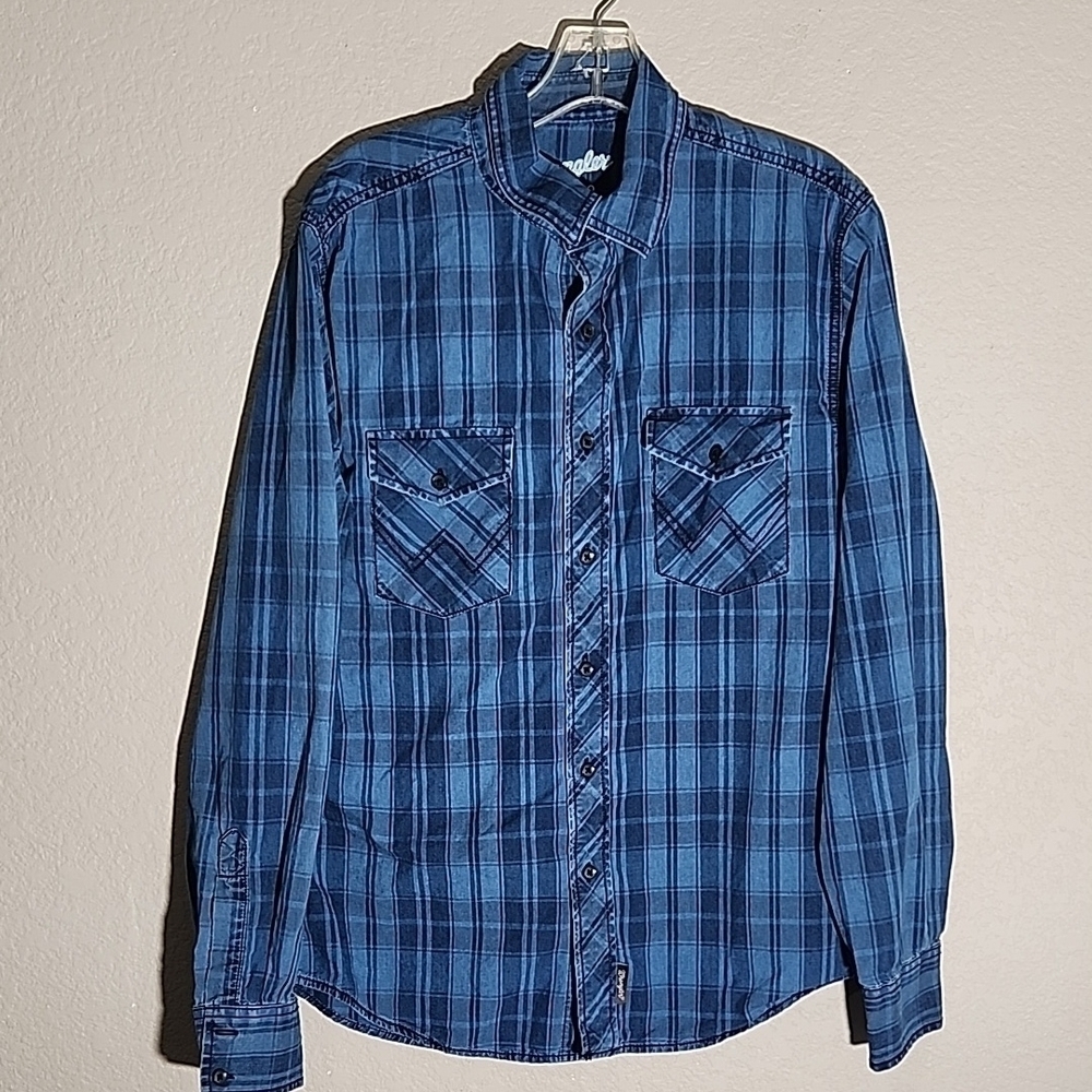 Wrangler Retro Mens shirt size m plaid blue black button